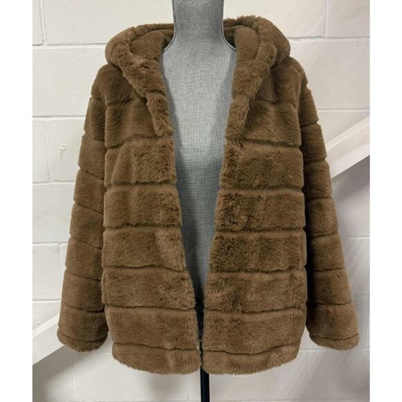 Apparis Goldy Coat Hooded Faux- Fur Jacket Camel Women’s Small Vegan Fur - Picture 3 of 11